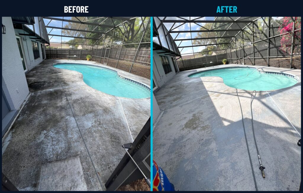pool deck cleaning before and after by AB Superior Wash